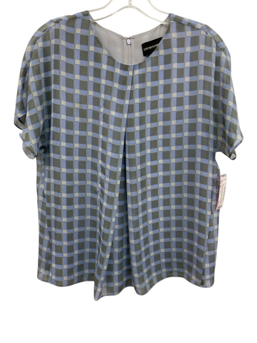 Emporio Armani Size 44 Blue, Gray, White Polyester Short Sleeve Squares Top Blue, Gray, White / 44