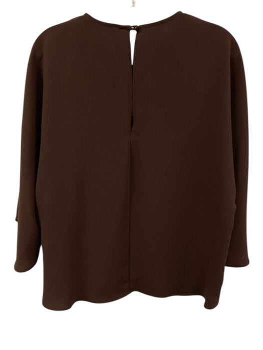 Trina Turk Size Small Brown Polyester Long Bell Sleeve Pleated Back Keyhole Top Brown / Small