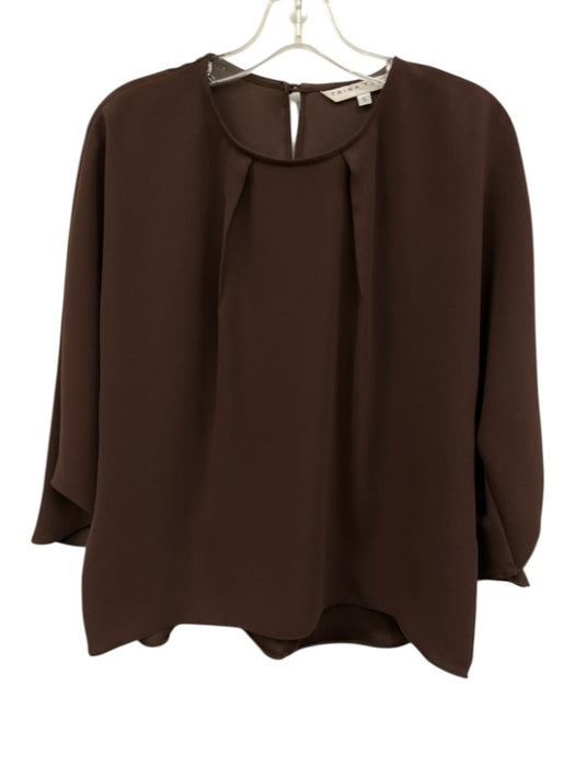Trina Turk Size Small Brown Polyester Long Bell Sleeve Pleated Back Keyhole Top Brown / Small
