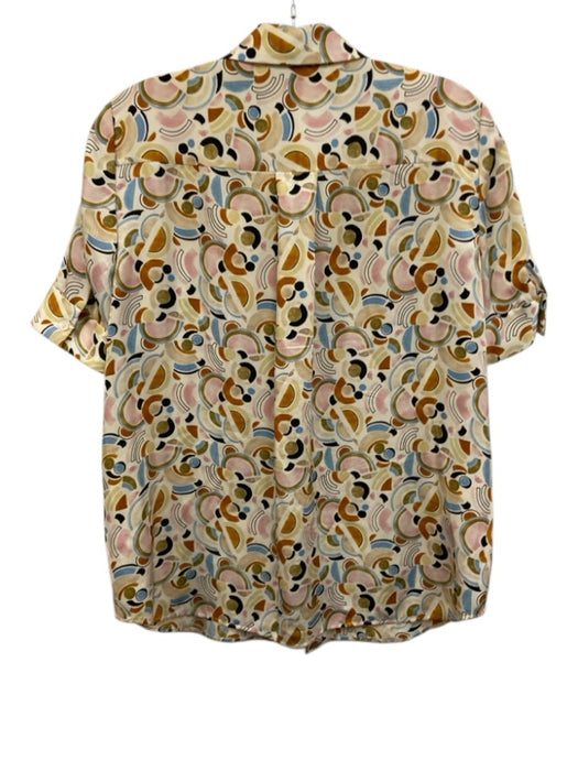 Lafayette 148 Size Small Yellow, Orange, Blue & Pink Silk Short Sleeve Top Yellow, Orange, Blue & Pink / Small