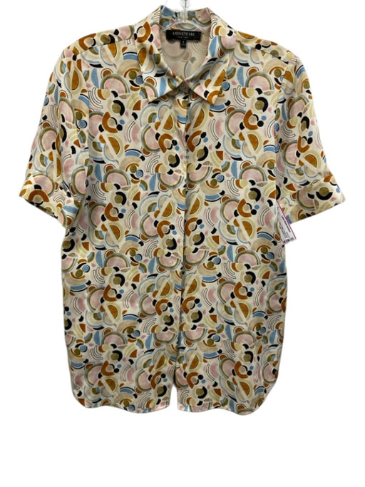 Lafayette 148 Size Small Yellow, Orange, Blue & Pink Silk Short Sleeve Top Yellow, Orange, Blue & Pink / Small