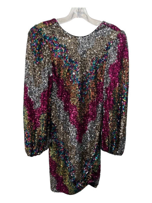 Saylor Size XS Gold, Silver & Pink Polyester Sequin Long Sleeve V Back Dress Gold, Silver & Pink / XS