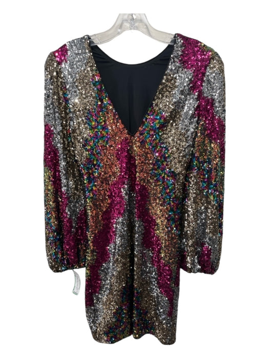 Saylor Size XS Gold, Silver & Pink Polyester Sequin Long Sleeve V Back Dress Gold, Silver & Pink / XS