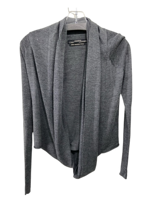 All Saints Size 0 Grey Wool Drape Collar Long Sleeve Cross front Sweater Grey / 0