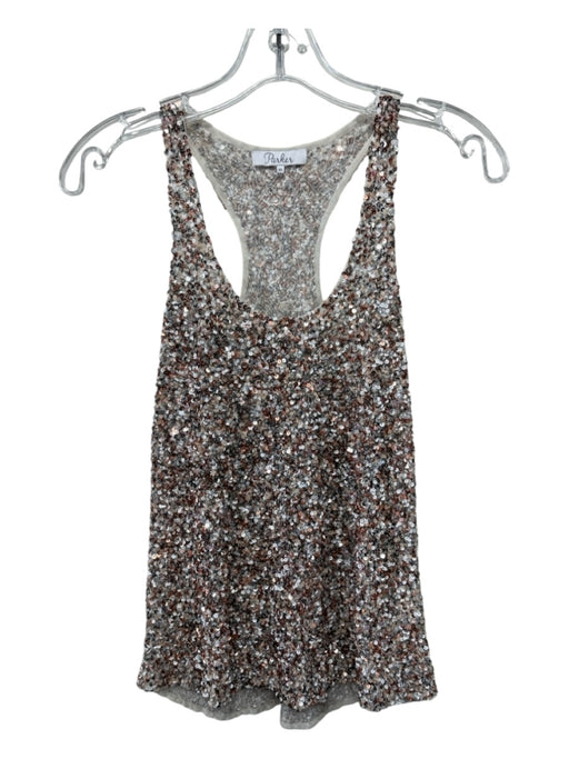 Parker Size XS Brown & Cream Netted Rayon Sequin Tank Racerback Top Brown & Cream / XS