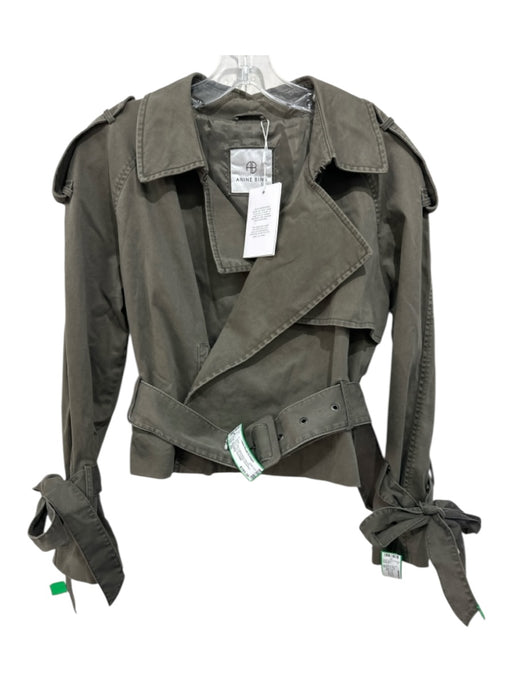 Anine Bing Size XS Olive Cotton Blend Belt Inc Trench Tie Cuff Jacket Olive / XS