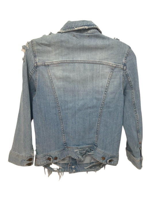 Acquaverde Size S Blue Cotton Blend Button Front Distressed Detail Crop Jacket Blue / S