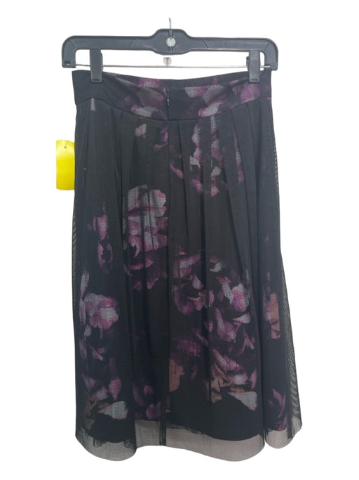 Antonio Melani Size 2 Black & Purple Polyester Mesh Overlay Floral Pleated Skirt Black & Purple / 2