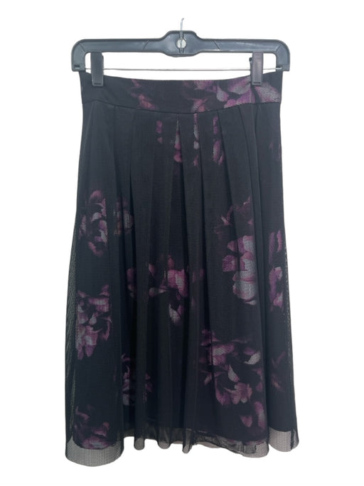 Antonio Melani Size 2 Black & Purple Polyester Mesh Overlay Floral Pleated Skirt Black & Purple / 2