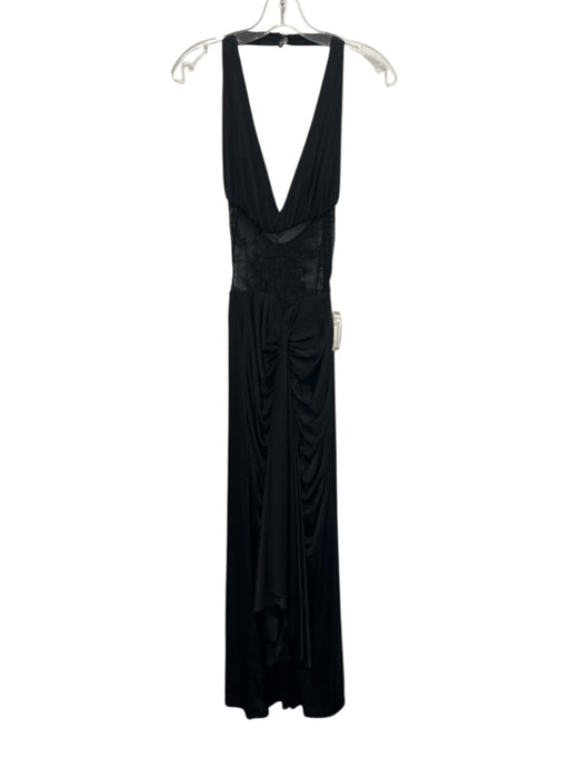 Meshki Size XS Black Polyester Blend Sleeveless Lace Halter Neck Ruched Dress Black / XS