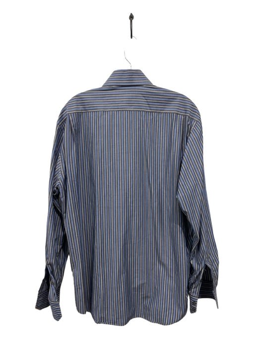 Canali Size 15.5 Gray, Blue & White Cotton Striped Button Up Long Sleeve Shirt 15.5