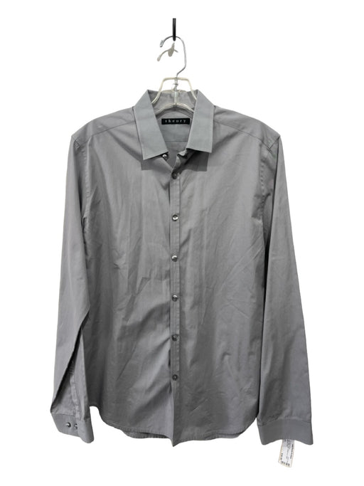 Theory Size M Gray Cotton Solid Button Up Collar Men's Long Sleeve Shirt M