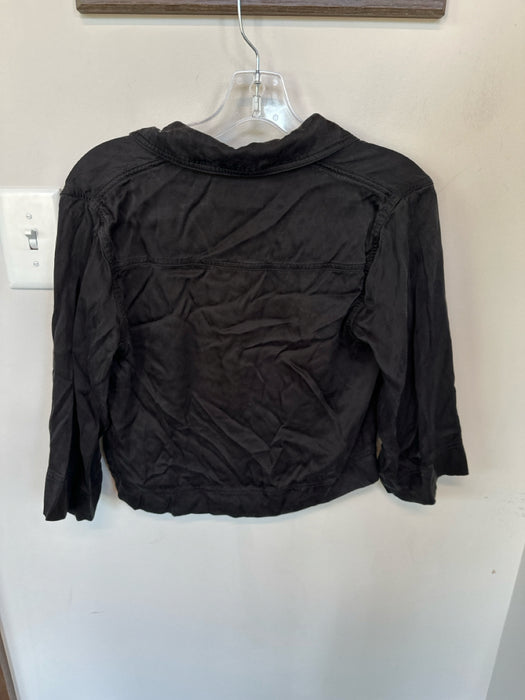 Ganni Size 36 Black Viscose & Cupro Collar Cropped Front Pocket Gold button Top