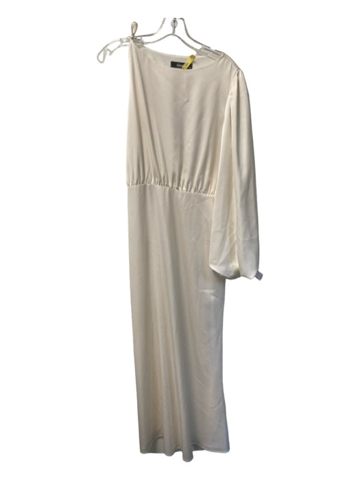 Kosmios Size M Cream Silk One Sleeve Tie Sleeve Cinch Waist Maxi Dress Cream / M