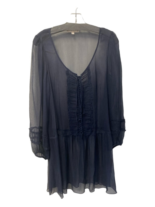 Nanette Lepore Size 6 Navy Semi Sheer Long Sleeve Scoop Neck Tiered Dress Navy / 6