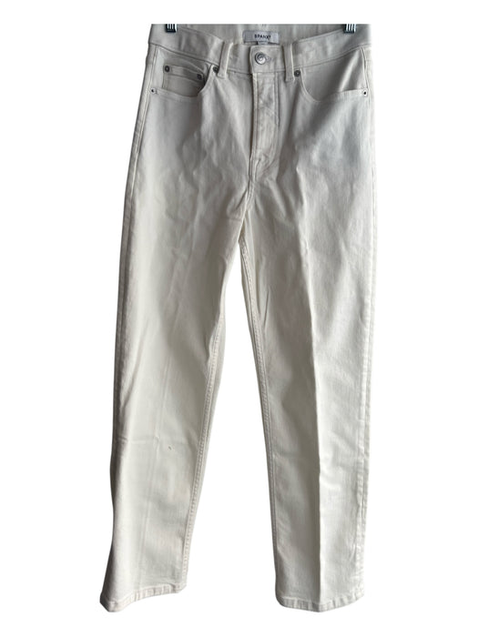 Spanx Size 8 Cream Cotton Blend Zip & Button Mid Rise Straight Leg Jeans Cream / 8