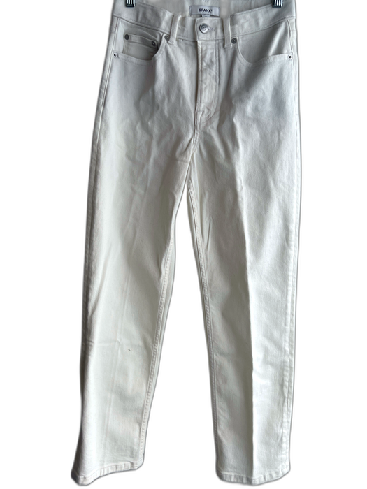 Spanx Size 8 Cream Cotton Blend Zip & Button Mid Rise Straight Leg Jeans Cream / 8