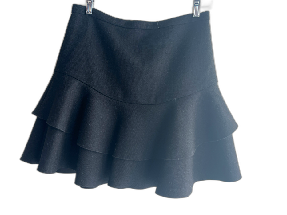 J. Crew Size 0 Black Wool Blend Side Zip Tiered High Rise Above Knee Skirt Black / 0