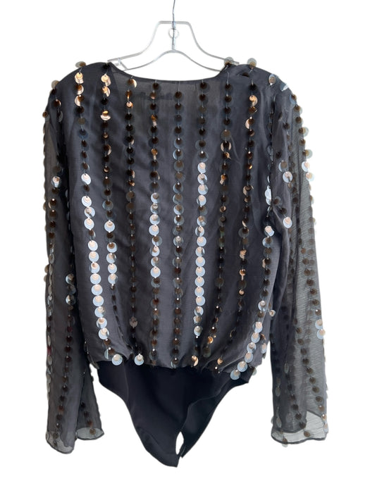 Zara Size S Gray & Black Polyester Faux Wrap Long Sleeve Sequin Button Bodysuit Gray & Black / S