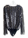 Zara Size S Gray & Black Polyester Faux Wrap Long Sleeve Sequin Button Bodysuit Gray & Black / S