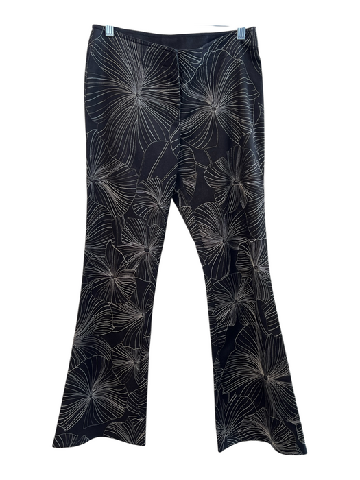 Esther Chen Size 6 Black Cotton Blend Embroidered Floral Mid Rise Wide Leg Pants Black / 6