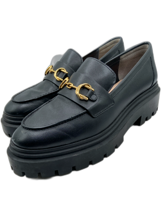 Stuart Weitzman Shoe Size 37.5 Black Leather Gold hardware Horsebit loafer Flats Black / 37.5