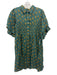 Printfresh Size XS Teal Green & Yellow Cotton Short Puff Sleeve Buttons Dress Teal Green & Yellow / XS