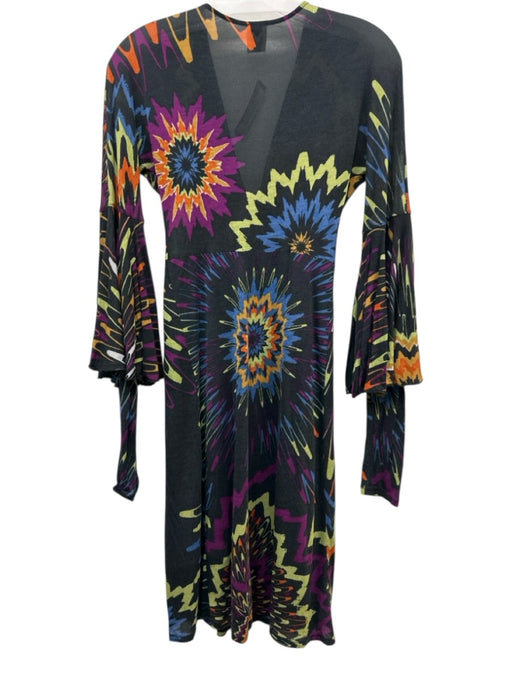 M by Missoni Size 2 Black & Multi Viscose V Neck Dress Black & Multi / 2