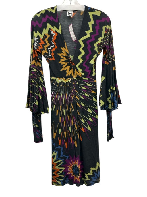 M by Missoni Size 2 Black & Multi Viscose V Neck Dress Black & Multi / 2