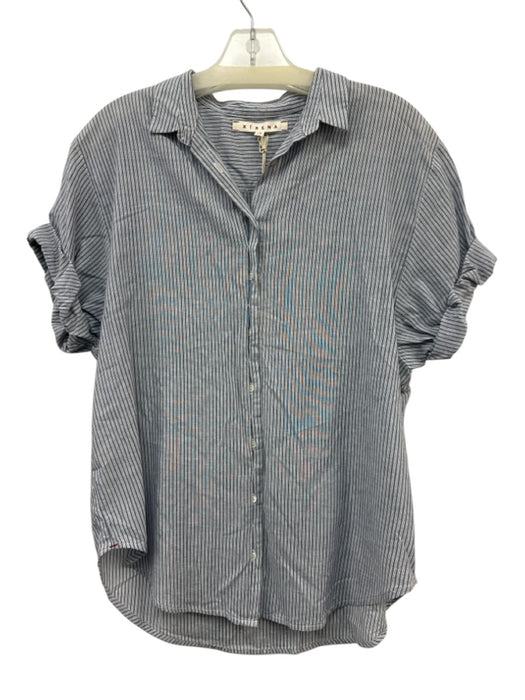 XiRENA Size XS Blue & White Cotton Striped Button Up Top Blue & White / XS