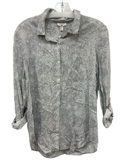 Soft Joie Size XS Grey & White Rayon Snake Print Button Up Chest Pocket Top Grey & White / XS