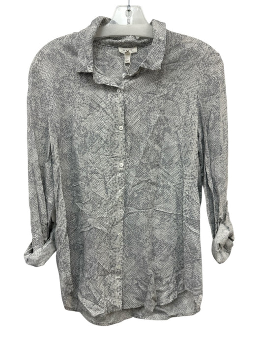 Soft Joie Size XS Grey & White Rayon Snake Print Button Up Chest Pocket Top Grey & White / XS