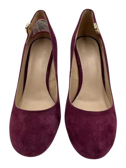 Tory Burch Shoe Size 7 Plum Leather Suede Block Heel Goldtone Hardware Pumps Plum / 7