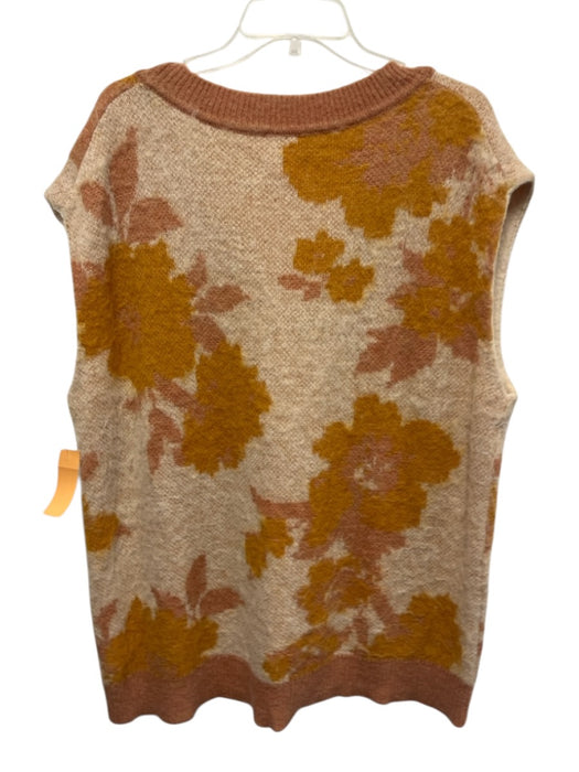 Maeve Size Large Orange, Yellow, White Nylon Blend Sleeveless V Neck Sweater Orange, Yellow, White / Large