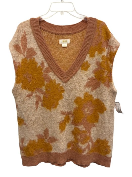 Maeve Size Large Orange, Yellow, White Nylon Blend Sleeveless V Neck Sweater Orange, Yellow, White / Large