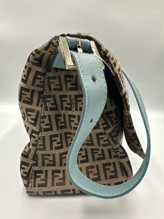 Fendi Brown & Blue Textile Magnetic Closure Monogram Vintage Bag