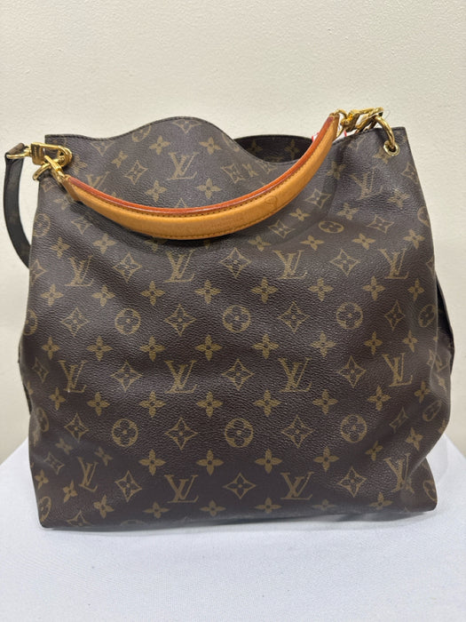 Louis Vuitton Brown Print Leather One Handle Hobo Gold Hardware Bag