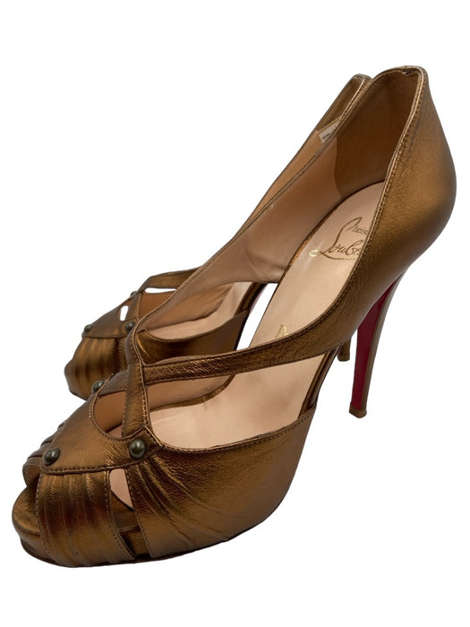 Christian Louboutin Shoe Size 40 Bronze Leather Criss Cross Peep Toe Pumps Bronze / 40