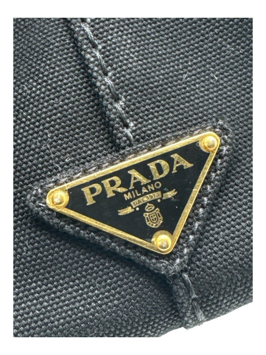 Prada Black & White Canvas 2 Handles Open Top Crossbody Gold Hardware Bag Black & White / S