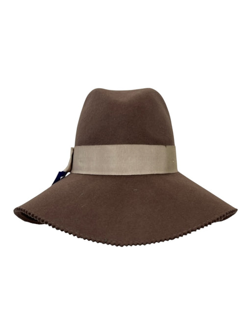 Lola Hats Brown Wool Ribbon Detail Solid Floppy Fedora Hat Brown / M