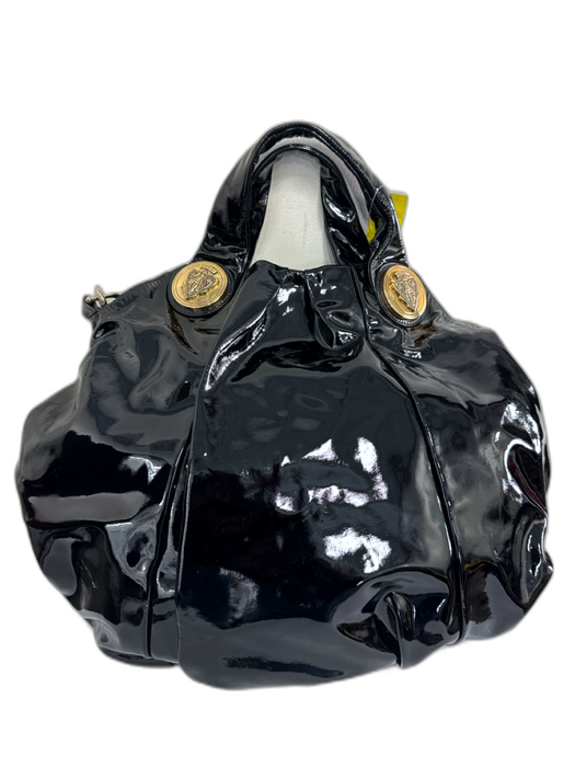 Gucci Black Patent Leather Gold hardware Crossbody Strap Tote Bag Black / Medium
