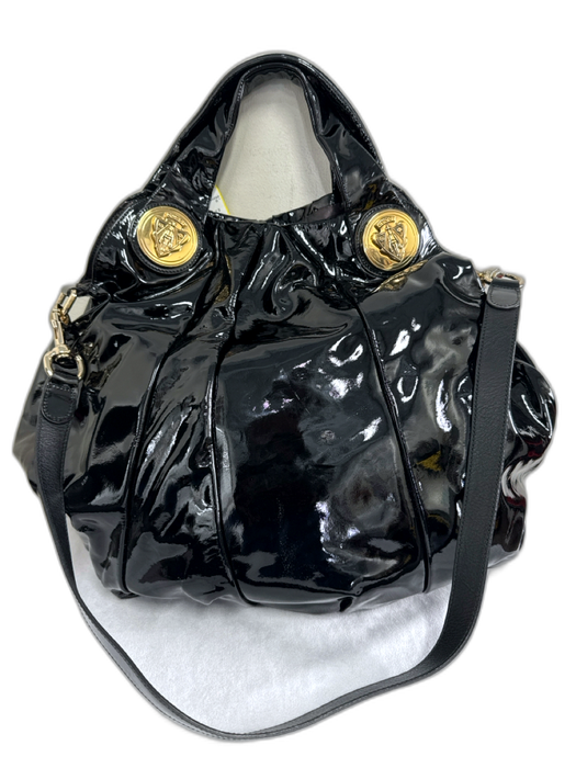 Gucci Black Patent Leather Gold hardware Crossbody Strap Tote Bag Black / Medium