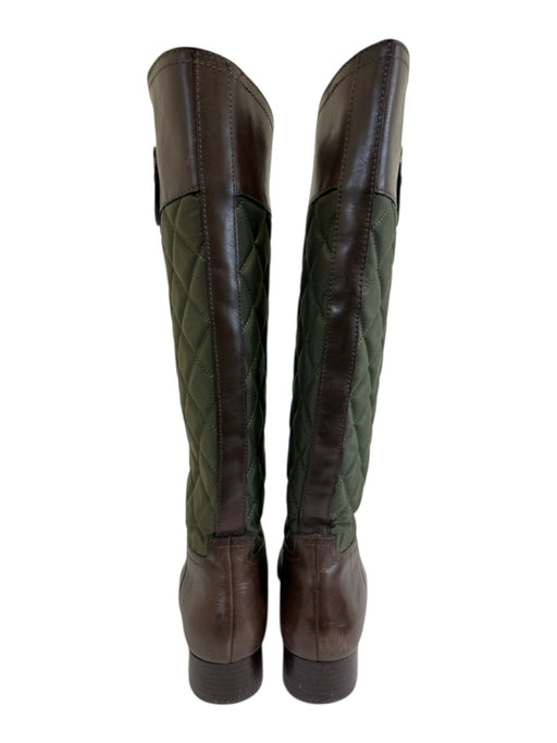Tory Burch Shoe Size 10 Brown & Green Leather & Fabric Quilted Pull On Boots Brown & Green / 10