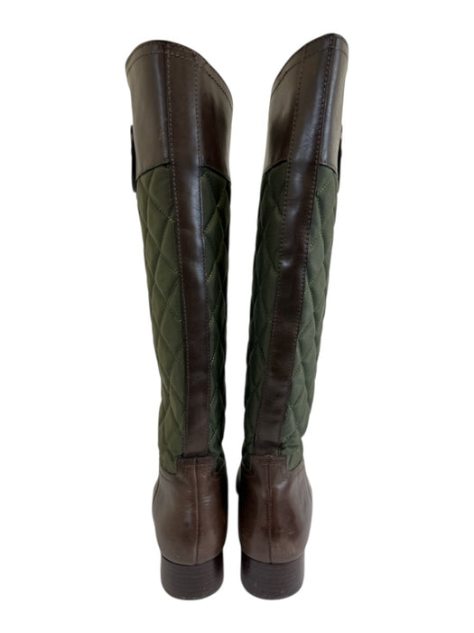 Tory Burch Shoe Size 10 Brown & Green Leather & Fabric Quilted Pull On Boots Brown & Green / 10