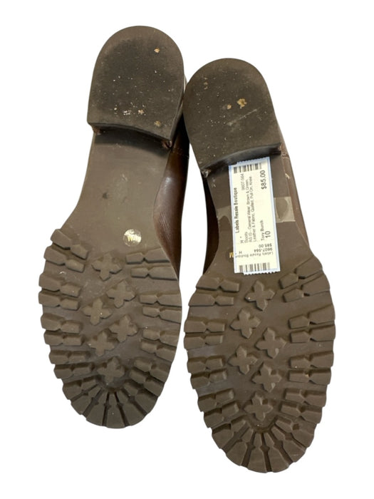 Tory Burch Shoe Size 10 Brown & Green Leather & Fabric Quilted Pull On Boots Brown & Green / 10