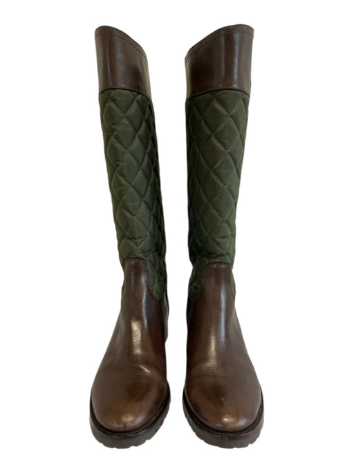 Tory Burch Shoe Size 10 Brown & Green Leather & Fabric Quilted Pull On Boots Brown & Green / 10