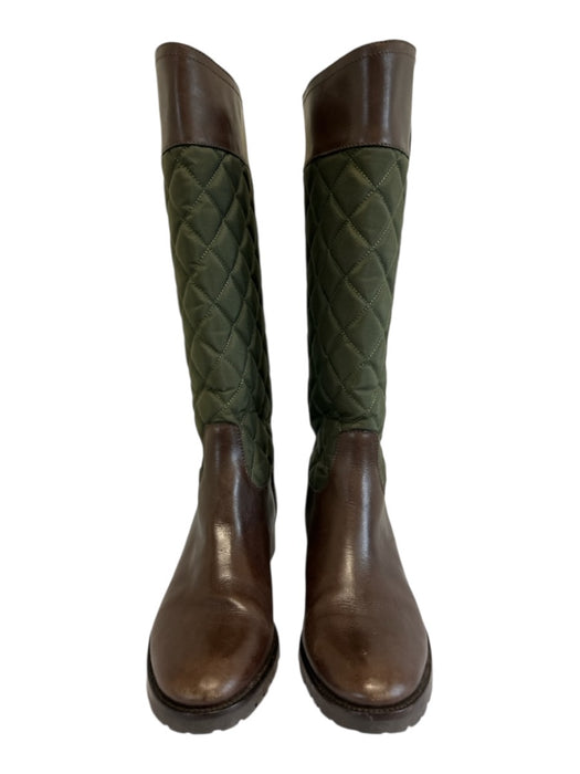 Tory Burch Shoe Size 10 Brown & Green Leather & Fabric Quilted Pull On Boots Brown & Green / 10