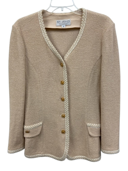 St John Size 12 Beige & Cream Wool Blend Button Front Princess Seams Cardigan Beige & Cream / 12