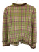 St John Size M Green, Pink, Black Wool Blend Knit Plaid Fringe Zip Cardigan Green, Pink, Black / M