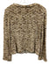 St John Size 8 tan, cream, black Wool Blend Boucle Ruffle Trim Collarless Jacket tan, cream, black / 8